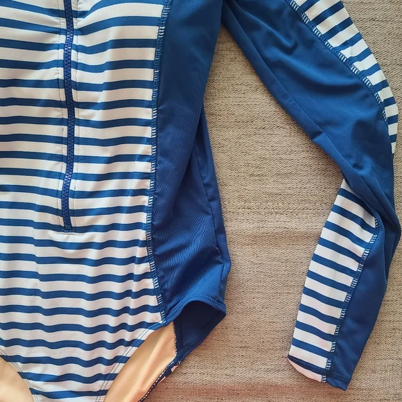 CABANA LIFE Exclusive Road Map Blue/White Stripe Long Sleeve Swim Unisuit Sz Med - Picture 3 of 7